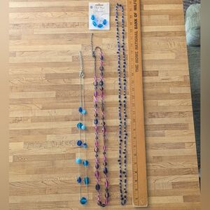3 Elegant Blue and Purple Beaded Necklaces